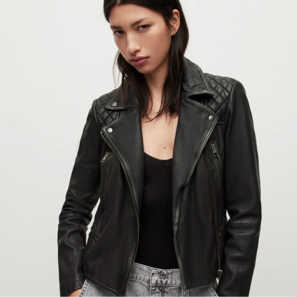 All Saints Black Quilted Leather Moto Jacket